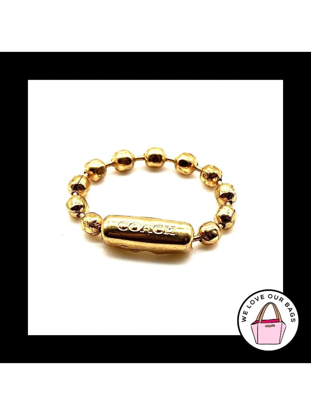 New 2" COACH Dinky BALL CHAIN Bright Brass Bag Hang Tag Charm Fob Embossed 2.4mm